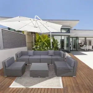 7-Piece Wicker Patio Furniture Set – Modular Sectional with Cushions & Coffee Table