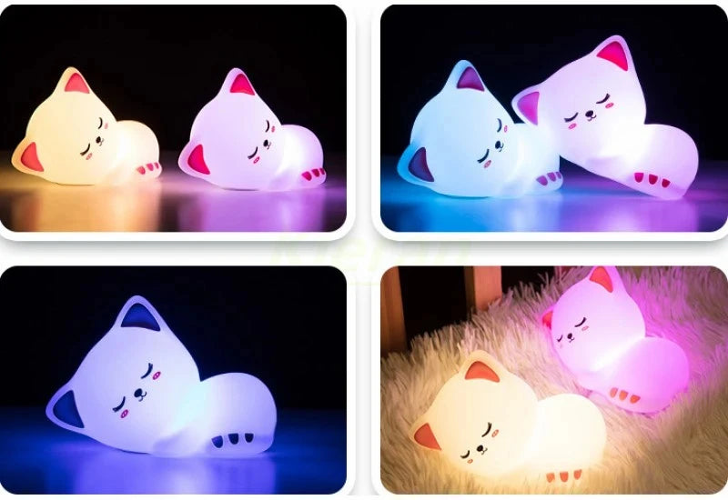 Soft Silicone Cat Night Light – 7 Color LED Rechargeable Floor Lamp for Kids & Nursery