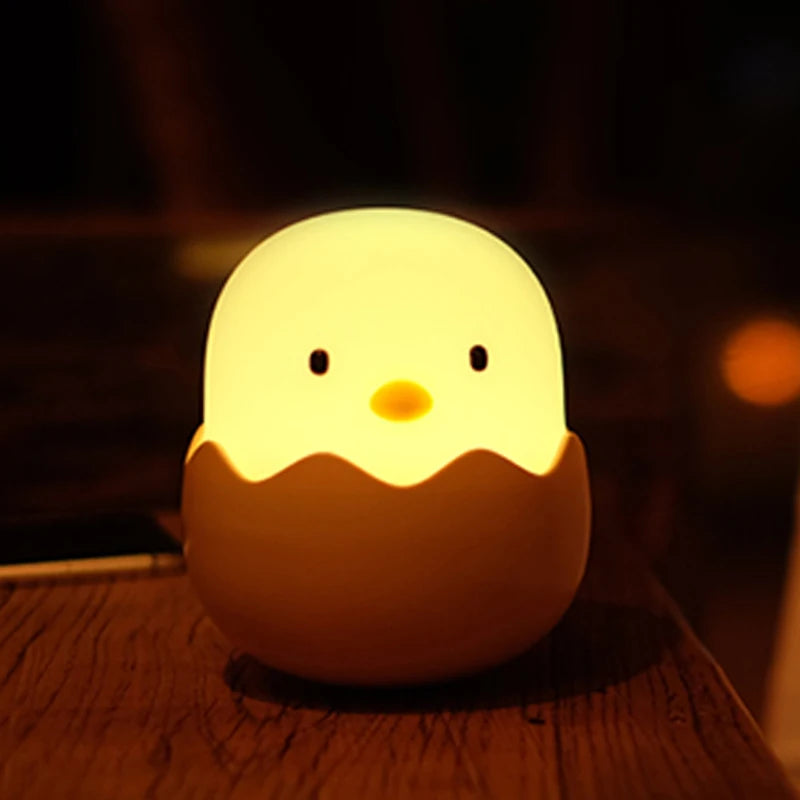 Eggshell Chicken Touch Night Light – Cute Cartoon LED Lamp with Warm Glow & Rechargeable Battery