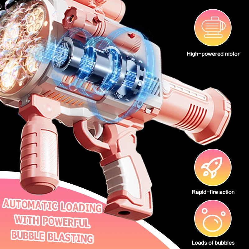 Rechargable Automatic Bubble Machine Gun, No Dip Automatic Bubble Machine With Colorful Lights, 10000+ Bubbles a minute
