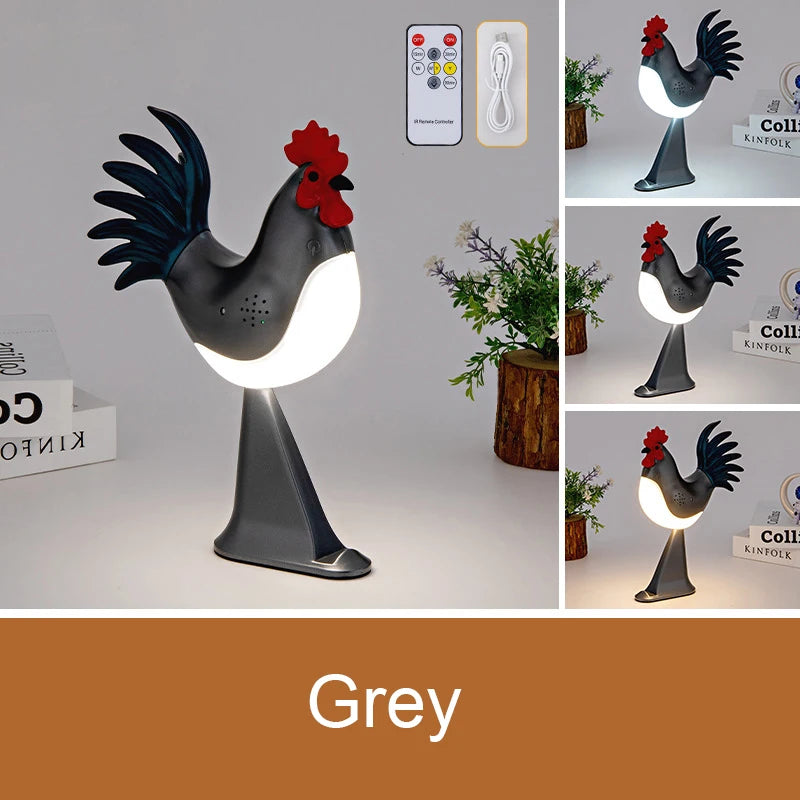 USB Rechargeable LED Rooster Table Lamp – Cordless Decorative Animal Light for Bedroom, Living Room & Hallway