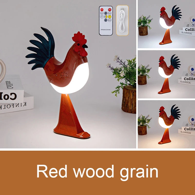 USB Rechargeable LED Rooster Table Lamp – Cordless Decorative Animal Light for Bedroom, Living Room & Hallway