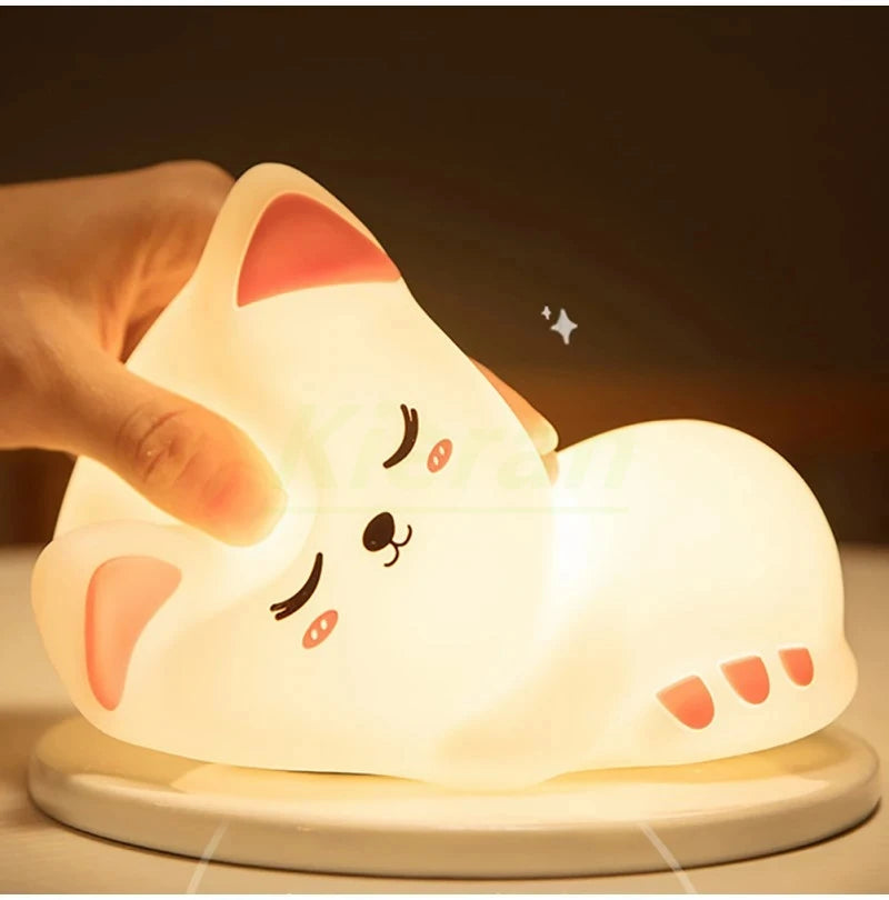 Soft Silicone Cat Night Light – 7 Color LED Rechargeable Floor Lamp for Kids & Nursery