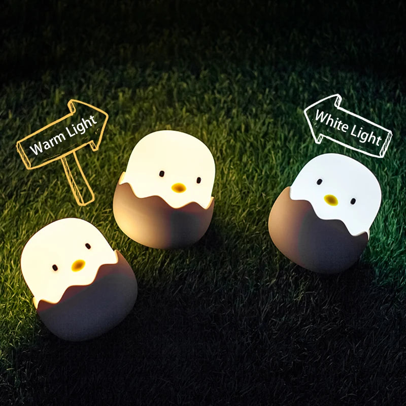 Eggshell Chicken Touch Night Light – Cute Cartoon LED Lamp with Warm Glow & Rechargeable Battery