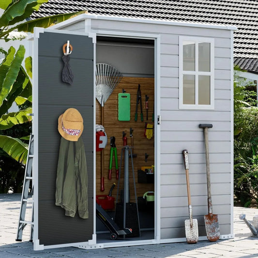 5x3 FT Waterproof Outdoor Storage Shed with Floor & Lockable Door & Window