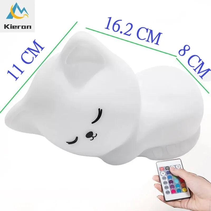 Soft Silicone Cat Night Light – 7 Color LED Rechargeable Floor Lamp for Kids & Nursery