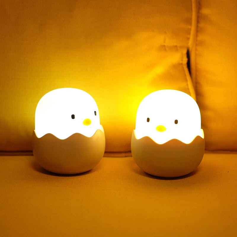 Eggshell Chicken Touch Night Light – Cute Cartoon LED Lamp with Warm Glow & Rechargeable Battery