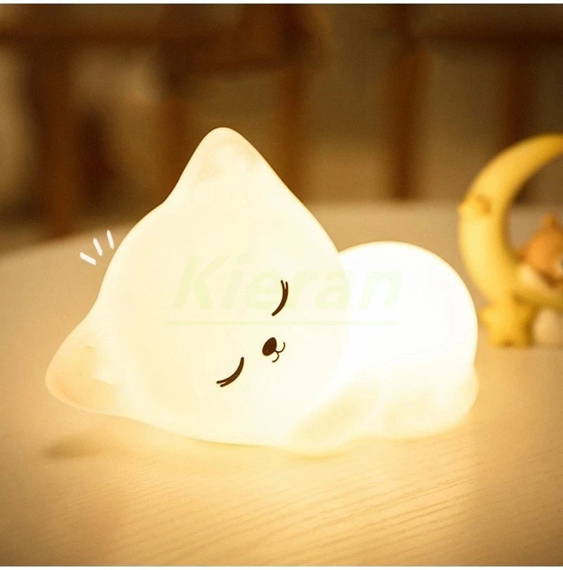 Soft Silicone Cat Night Light – 7 Color LED Rechargeable Floor Lamp for Kids & Nursery
