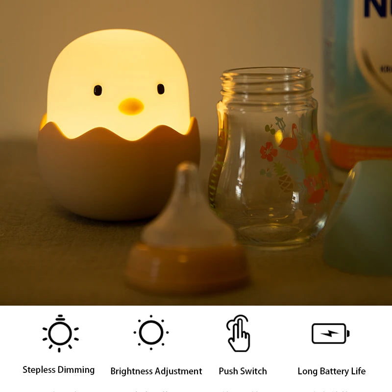 Eggshell Chicken Touch Night Light – Cute Cartoon LED Lamp with Warm Glow & Rechargeable Battery