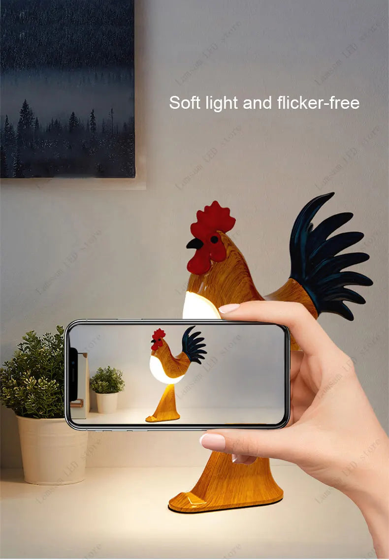USB Rechargeable LED Rooster Table Lamp – Cordless Decorative Animal Light for Bedroom, Living Room & Hallway