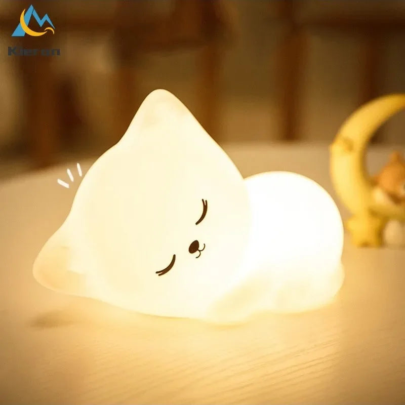 Soft Silicone Cat Night Light – 7 Color LED Rechargeable Floor Lamp for Kids & Nursery