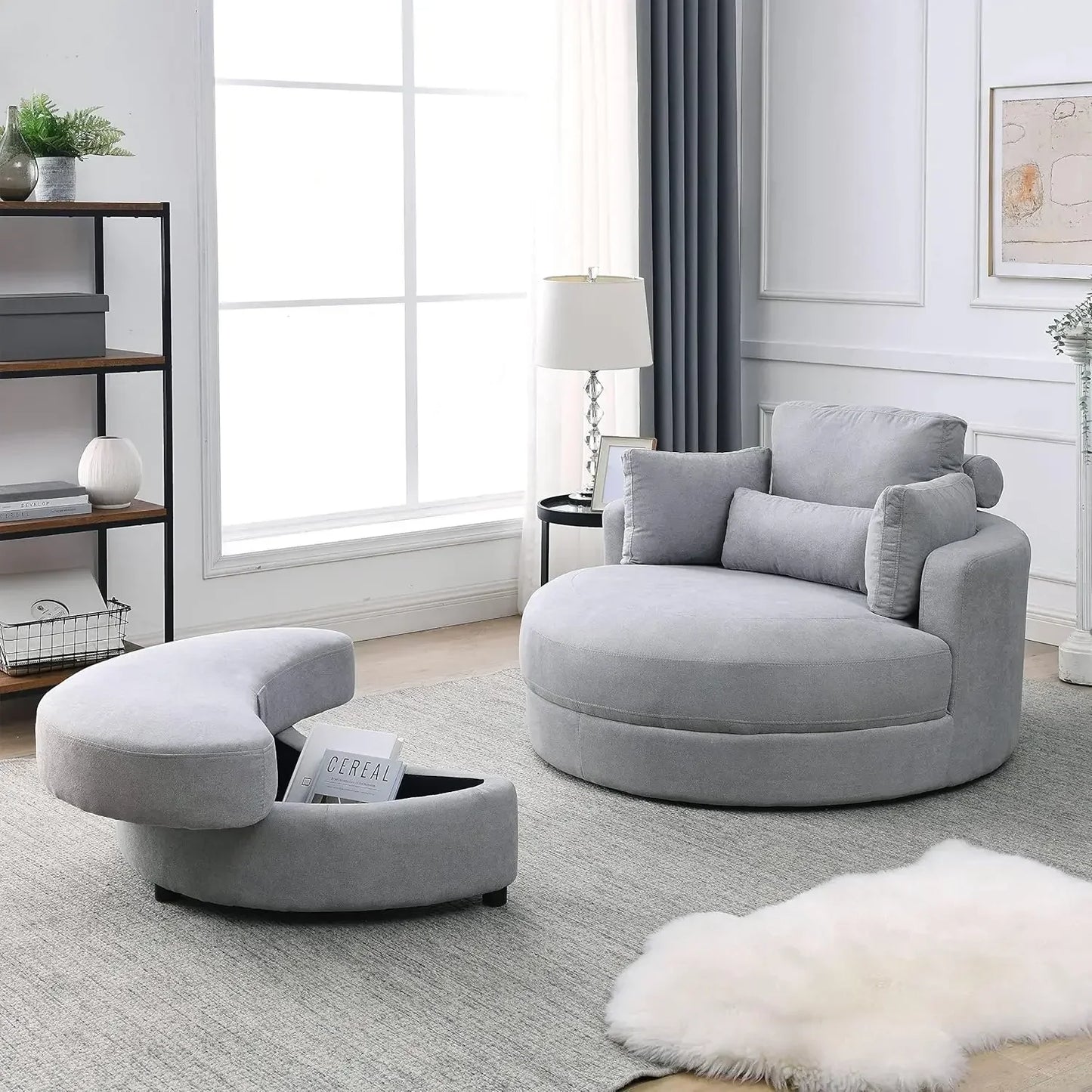Swivel Book Nook Chair with Storage Ottoman – 360° Cozy Comfort Meets Functional Elegance