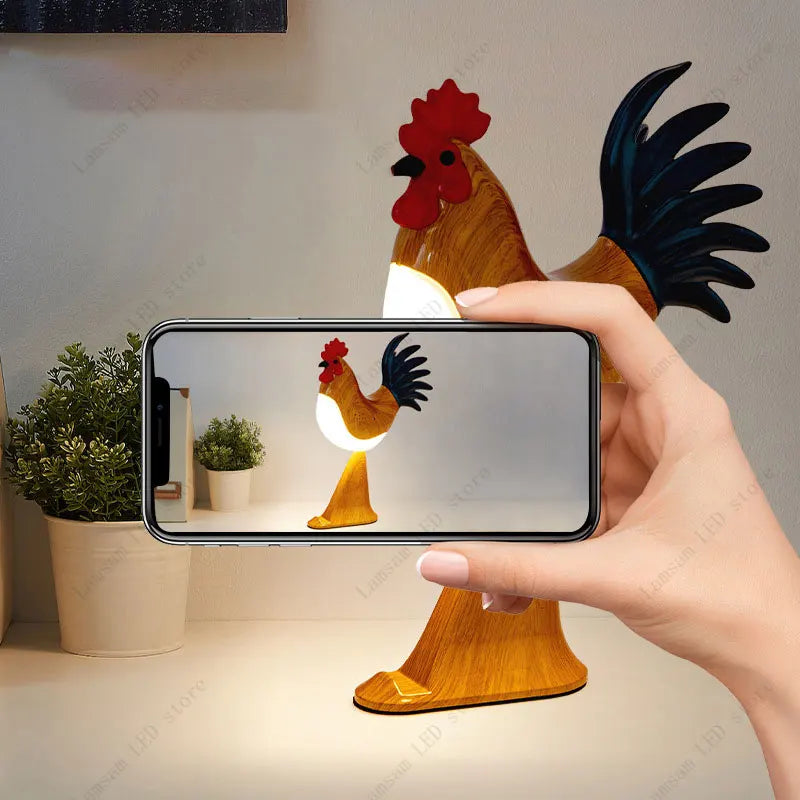 USB Rechargeable LED Rooster Table Lamp – Cordless Decorative Animal Light for Bedroom, Living Room & Hallway