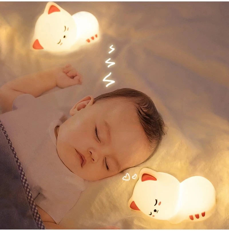 Soft Silicone Cat Night Light – 7 Color LED Rechargeable Floor Lamp for Kids & Nursery