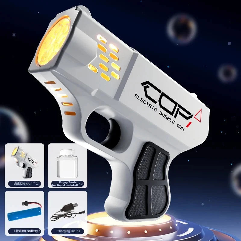 Space Style Electric Automatic Light Bubble Machine Bubble Gun