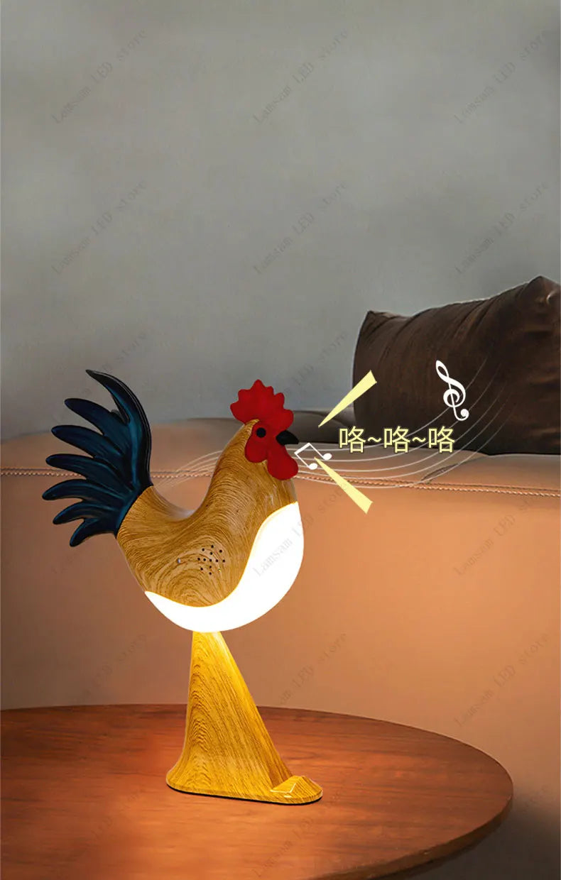 USB Rechargeable LED Rooster Table Lamp – Cordless Decorative Animal Light for Bedroom, Living Room & Hallway