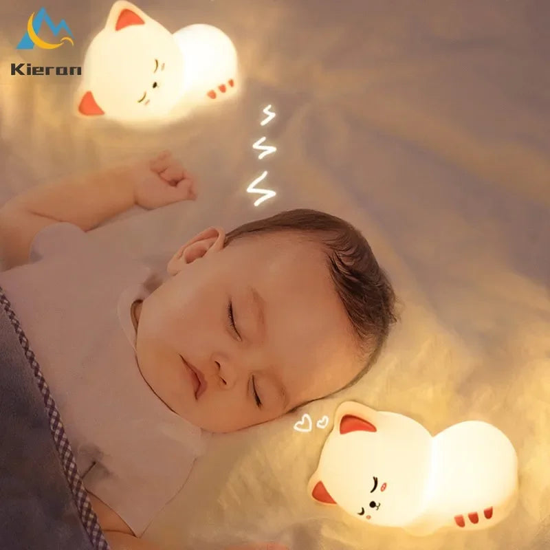 Soft Silicone Cat Night Light – 7 Color LED Rechargeable Floor Lamp for Kids & Nursery