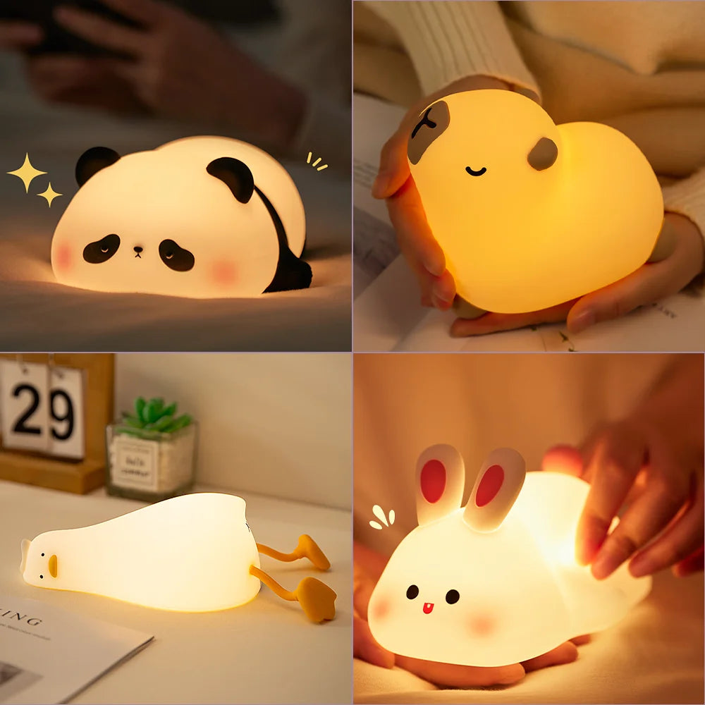 Cute Animal Silicone Night Light – Panda, Capybara, Axolotl, Mushroom & More | USB Rechargeable