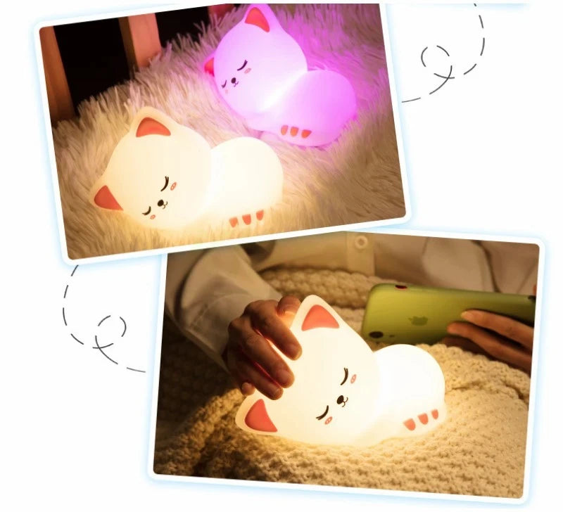 Soft Silicone Cat Night Light – 7 Color LED Rechargeable Floor Lamp for Kids & Nursery