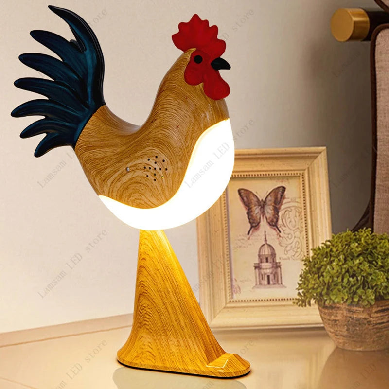 USB Rechargeable LED Rooster Table Lamp – Cordless Decorative Animal Light for Bedroom, Living Room & Hallway