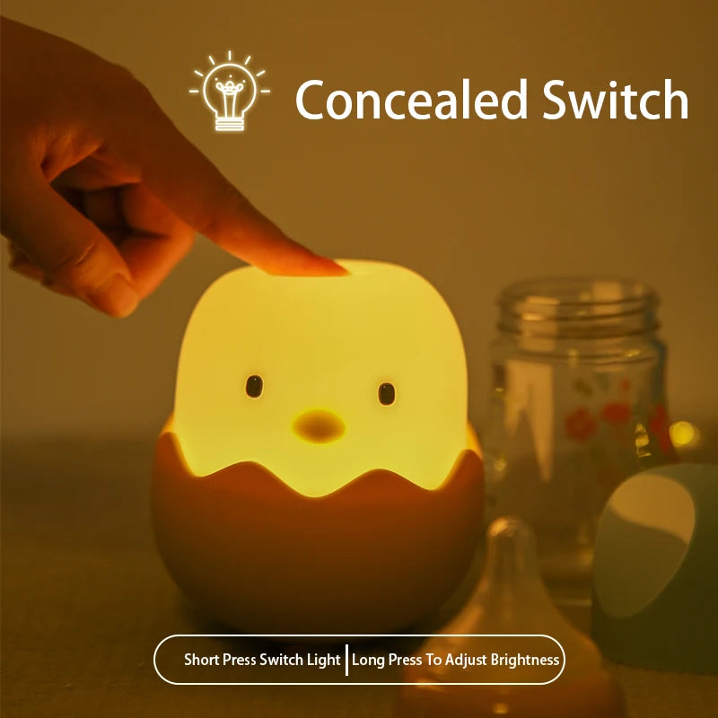 Eggshell Chicken Touch Night Light – Cute Cartoon LED Lamp with Warm Glow & Rechargeable Battery