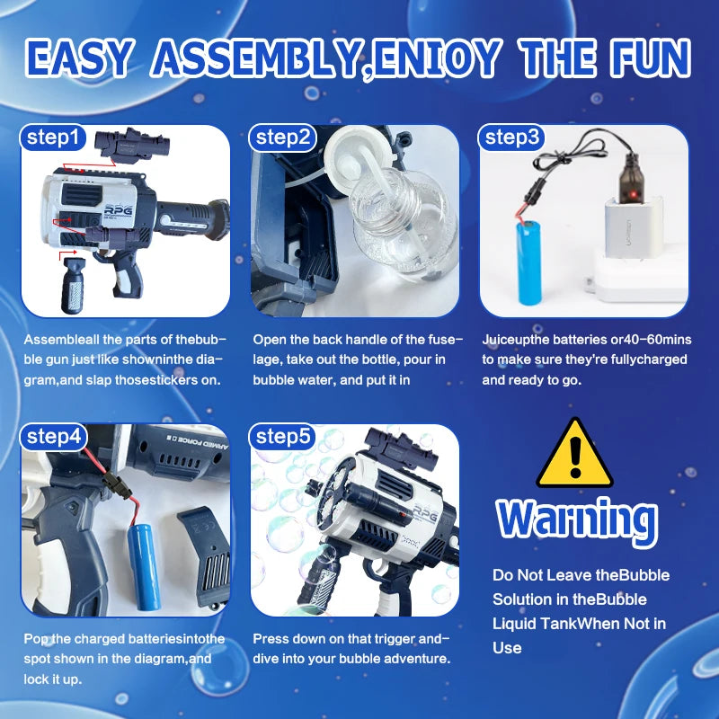 Rechargable Automatic Bubble Machine Gun, No Dip Automatic Bubble Machine With Colorful Lights, 10000+ Bubbles a minute
