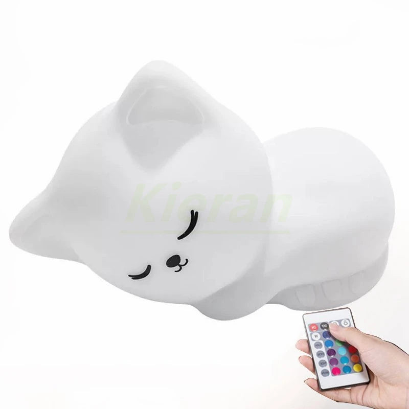 Soft Silicone Cat Night Light – 7 Color LED Rechargeable Floor Lamp for Kids & Nursery