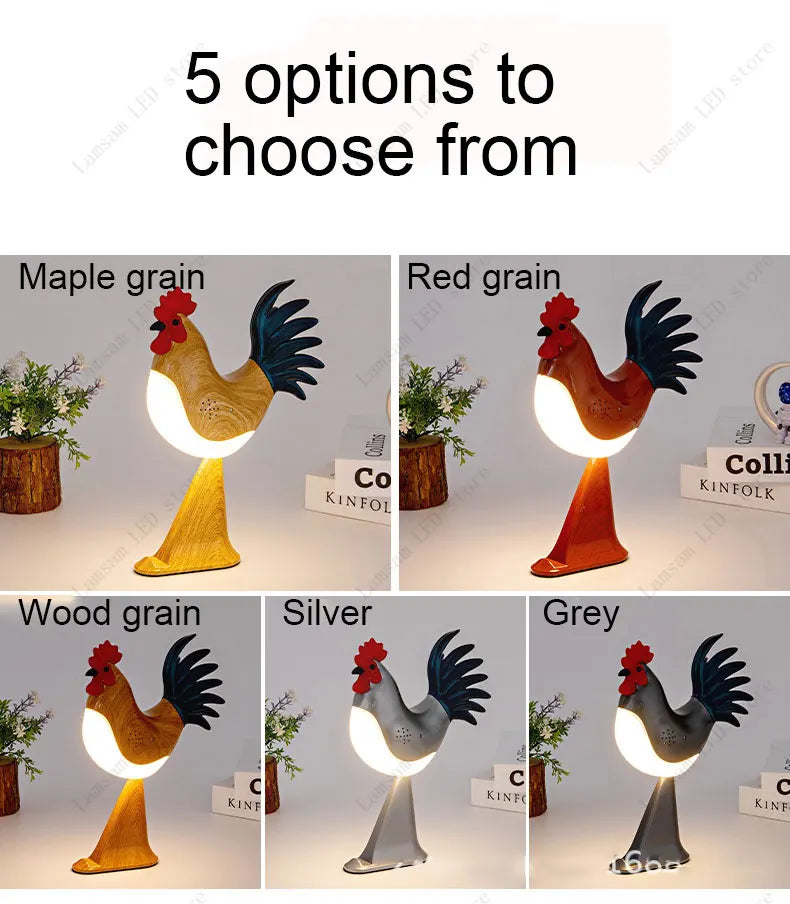 USB Rechargeable LED Rooster Table Lamp – Cordless Decorative Animal Light for Bedroom, Living Room & Hallway