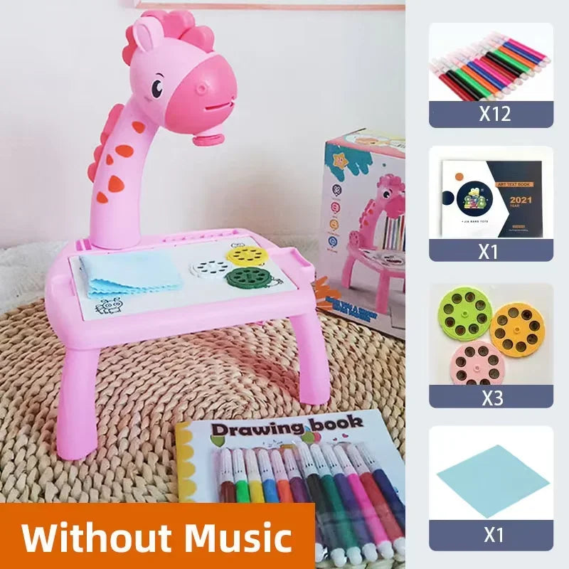 Kids' Creative LED Projector Drawing Table Toy, Multifunctional Educational Board with Rich Painting Set, Perfect Learning Tools