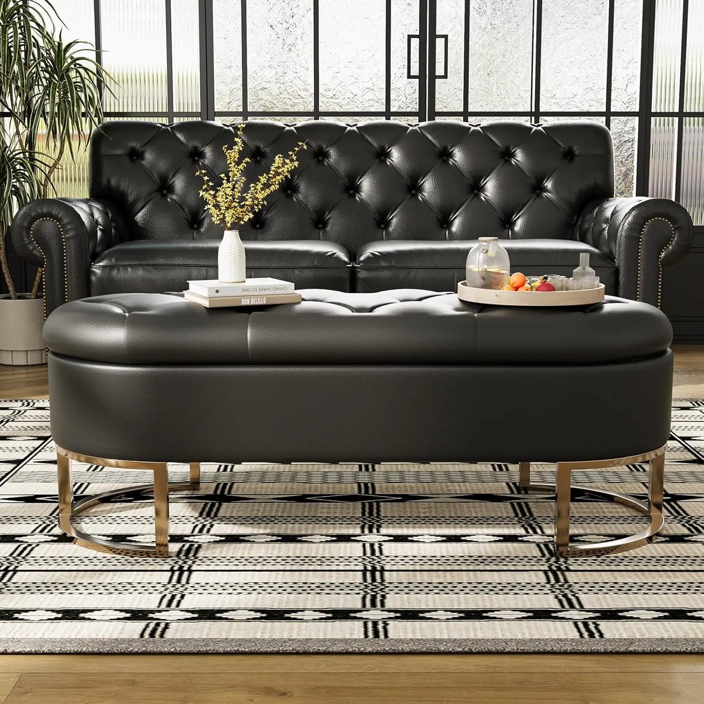 Faux Leather Ottoman Storage Bench